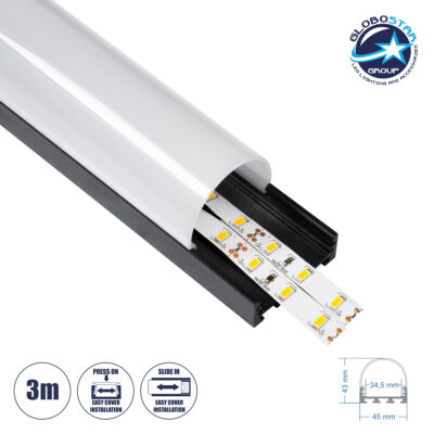 LEDTM® SURFACEPENDANT-PROFILE 70872-3M Προφίλ Αλουμινίου - Βάση & Ψύκτρα Ταινίας LED με Λευκό Γαλακτερό Κάλυμμα - Επιφανειακή & Κρεμαστή Χρήση - Πατητό Κάλυμμα - Μαύρο - 3 Μέτρα - Μ300 x Π4.5 x Υ4.2cm