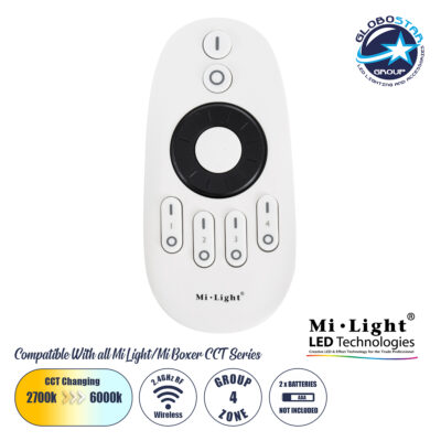 LEDTM® 71402 FUT006 Mi-Light Ασύρματο Χειριστήριο RF 2.4Ghz 4 Group για όλα τα Μονόχρωμα & CCT Mi-BOXER Controller DC 3V 2 x AAA - IP20 Λευκό Μ10.8 x Π5.4 x Υ2cm - 5 Years Warranty