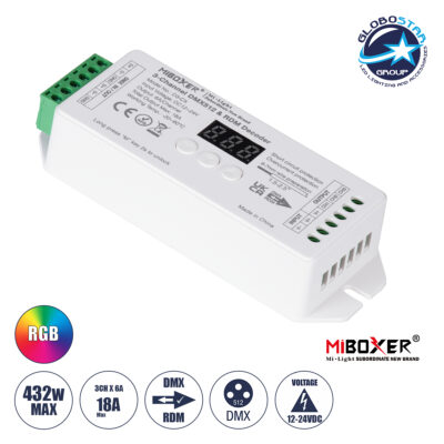 LEDTM® 71425 D3-CX Mi-BOXER DC DMX & RDM Dimmer High Speed Controller / Decoder 3 Καναλιών DC 12-24V 3 x 6A 144W - Max 18A 432W - IP20 Μ13 x Π5 x Υ2.5cm - 5 Years Warranty