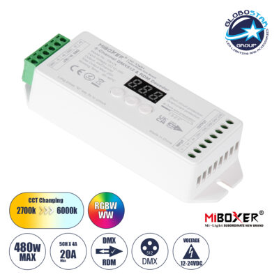 LEDTM® 71426 D5-CX Mi-BOXER DC DMX & RDM Dimmer High Speed Controller / Decoder 5 Καναλιών DC 12-24V 5 x 4A 96W - Max 20A 480W - IP20 Μ13 x Π5 x Υ2.5cm - 5 Years Warranty