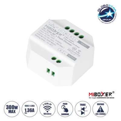 LEDTM® MiBOXER-TRI-C1 71432 AC Triac RF 2.4Ghz & Push Dimmer με 1 x 1.36A 300W Κανάλι AC 220-240V 1.36A 300W Max IP20 - RF 2.4Ghz & Push Dimming - Μ5 x Π5 x Υ2.3cm - 5 Χρόνια Εγγύηση