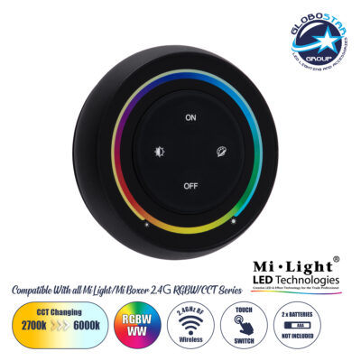 LEDTM® 71434 S2-B Mi-Light Ασύρματο Χειριστήριο Αφής RF 2.4Ghz για όλα τα RGBW+WW Mi-BOXER Controller DC 3V 2 x AAA - IP20 Μαύρο Φ7 x Υ2.5cm - 5 Years Warranty