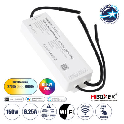 LEDTM® 71440 WP5-P150V24 Mi-BOXER DC Smart Wifi & RF 2.4Ghz & Push Dimming Power Supply Τροφοδοτικό SELV & Controller / Dimmer All in One 5 Καναλιών AC100-240V σε DC 24V 5 x 1.25A 30W - Max 6.25A 150W - Αδιάβροχο IP67 RGBW+WW Μ22.5 x Π7.3 x Υ3.5cm - 5