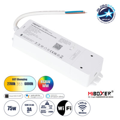 LEDTM® 71441 WL5-P75V24 Mi-BOXER DC Smart Wifi & RF 2.4Ghz Power Supply Τροφοδοτικό SELV & Controller / Dimmer All in One 5 Καναλιών AC100-240V σε DC 24V 5 x 0.6A 14.4W - Max 3A 75W - IP20 RGBW+WW Μ19 x Π5.5 x Υ3.2cm - 5 Years Warranty