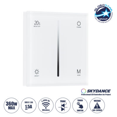 LEDTM® 71452 S1-T SKYDANCE AC Smart RF 2.4Ghz & Αφής - Touch Triac Dimming AC100-240V σε AC100-240V 1 x 1.5A 360W - Max 1.5A 360W - IP20 - Λευκό Σώμα - Μ8.5 x Π8.5 x Υ3.2cm - 5 Years Warranty
