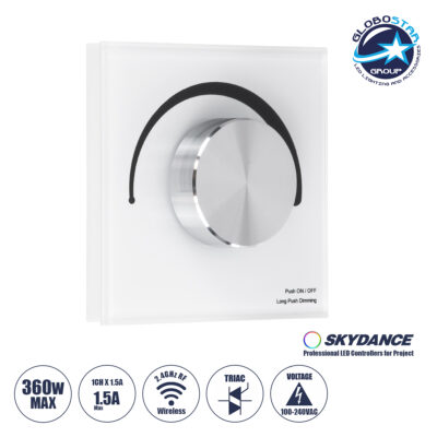 LEDTM® 71454 S1-K SKYDANCE AC Smart RF 2.4Ghz & Ροοστάτη - Push ON/OFF Triac Dimming AC100-240V σε AC100-240V 1 x 1.5A 360W - Max 1.5A 360W - IP20 - Λευκό Σώμα - Μ8.5 x Π8.5 x Υ5cm - 5 Years Warranty