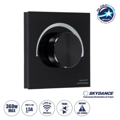 LEDTM® 71455 S1-K SKYDANCE AC Smart RF 2.4Ghz & Ροοστάτη - Push ON/OFF Triac Dimming AC100-240V σε AC100-240V 1 x 1.5A 360W - Max 1.5A 360W - IP20 - Μαύρο Σώμα - Μ8.5 x Π8.5 x Υ5cm - 5 Years Warranty