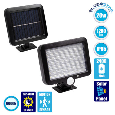 LEDTM® ZETA 71458 Προβολέας με Ανιχνευτή PIR / Αισθητήρα Κίνησης LED 10W 400lm 120° DC 5V με Φωτοβολταϊκό Panel 5V 1W & Επαναφορτιζόμενη Μπαταρία Li-ion 3.2V 2400mAh Αδιάβροχο IP65 Ψυχρό Λευκό 6000K - Sanan SMD Chip - Μαύρο - Μ15 x Π3.5 x Υ13cm - 2 Χρόνια Εγγύηση