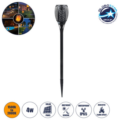 LEDTM® SOLARDECOR 71528 Διακοσμητικό Φωτιστικό Κήπου LED 4W 140lm 180° DC 5V με Φωτοβολταϊκό Panel 5V 0.2W & Επαναφορτιζόμενη Μπαταρία Li-ion 3.2V 800mAh Αδιάβροχο IP65 Ultra Θερμό Λευκό 1500-2000K με Εφέ Φλόγας - Μ9.5 x Π9.5 x Υ60cm - 2 Χρόνια Εγγύηση