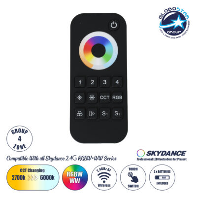 LEDTM® SKYDANCE-RT10 71544 RF Ασύρματο Χειριστήριο Αφής 4 Group για όλα τα Πολύχρωμα RGBW+WW SKYDANCE Controller - DC 3V 2 x AAA IP20 - RF2.4Ghz - Μ12.2 x Π5.3 x Υ1.7cm - 5 Χρόνια Εγγύηση