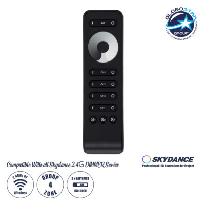 LEDTM® 71573 RS6 SKYDANCE Ασύρματο Χειριστήριο Αφής RF 2.4Ghz 4 Καναλιών για όλα τα Μονόχρωμα 4 Καναλιών SKYDANCE Controller DC 3V 2 x AAA - IP20 Μαύρο Μ15.5 x Π4.5 x Υ1.9cm - 5 Years Warranty