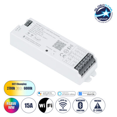 LEDTM® TUYA-WB5 73008 DC WiFi & Bluetooth Master Dimmer / Controller Υψηλής Ταχύτητας με 5 x 6A 72W Κανάλια DC 12-24V 15A 360W Max IP20 - WiFi & Bluetooth - Μ12.2 x Π3.8 x Υ2.2cm - 5 Χρόνια Εγγύηση