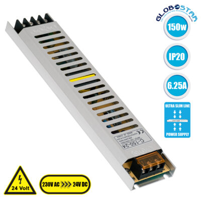 LEDTM® LUMISLIM 73016 Τροφοδοτικό/Μετασχηματιστής PELV 150W 6.25A DC 24V IP20 - AC 220-240V σε DC 24V - Μ25.2 x Π5.4 x Υ2.1cm - 3 Χρόνια Εγγύηση