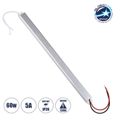 LEDTM® LUMISLIM 73024 Τροφοδοτικό/Μετασχηματιστής PELV 60W 5A DC 12V IP20 - AC 220-240V σε DC 12V - Μ31 x Π1.8 x Υ1.8cm - 3 Χρόνια Εγγύηση