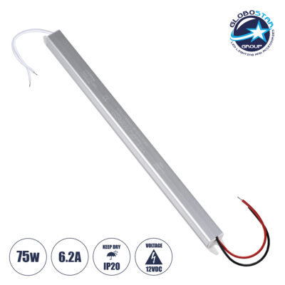 LEDTM® LUMISLIM 73025 Τροφοδοτικό/Μετασχηματιστής PELV 75W 6.25A DC 12V IP20 - AC 220-240V σε DC 12V - Μ31 x Π1.8 x Υ1.8cm - 3 Χρόνια Εγγύηση