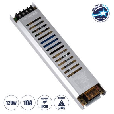 LEDTM® 73026 Μεταλλικό Τροφοδοτικό PELV Ultra Slim για Προϊόντα LED 120W 10A - AC 220-240V σε DC 12V - IP20 L22.5 x W5.4 x H2.1cm - 3 Χρόνια Εγγύηση