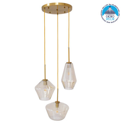 LEDTM® AMARIS 00978 Μοντέρνο Κρεμαστό Φωτιστικό Οροφής με Ντουί 3 x E27 AC 220-240V IP20 - Χρυσό Πλατίνα & Μελί - Μ50 x Π50 x Υ30cm