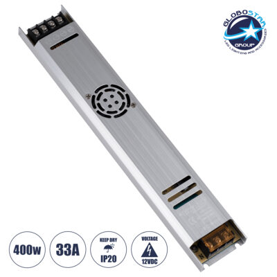 LEDTM® 73030 Μεταλλικό Τροφοδοτικό PELV Ultra Slim για Προϊόντα LED 400W 33A - AC 220-240V σε DC 12V - IP20 L31 x W5.4 x H2.3cm - 3 Χρόνια Εγγύηση