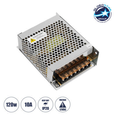 LEDTM® LUMIVOLT 73034 Τροφοδοτικό/Μετασχηματιστής PELV 120W 10A DC 12V IP20 - AC 220-240V σε DC 12V / Ρυθμιζόμενo από DC 10.8V έως DC 13.2V - Μ13 x Π10 x Υ4cm - 3 Χρόνια Εγγύηση