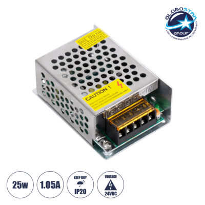 LEDTM® LUMIVOLT 73041 Τροφοδοτικό/Μετασχηματιστής PELV 25W 1.05A DC 24V IP20 - AC 220-240V σε DC 24V / Ρυθμιζόμενo από DC 22.5V έως DC 25.5V - Μ8.7 x Π5.8 x Υ3.4cm - 3 Χρόνια Εγγύηση