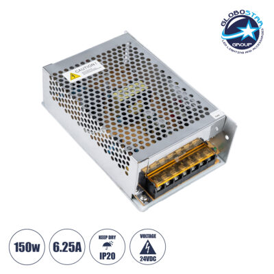 LEDTM® LUMIVOLT 73044 Τροφοδοτικό/Μετασχηματιστής PELV 150W 6.25A DC 24V IP20 - AC 220-240V σε DC 24V / Ρυθμιζόμενo από DC 21.6V έως DC 28.8V - Μ16 x Π10 x Υ4.8cm - 3 Χρόνια Εγγύηση
