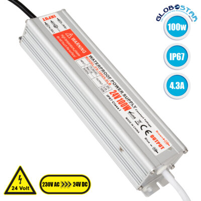 LEDTM® 73062 Μεταλλικό Τροφοδοτικό SELV για Προϊόντα LED 100W 4.3A - AC 220-240V σε DC 24V - Αδιάβροχο IP67 Μ23.5 x Π6 x Υ4cm - 3 Years Warranty