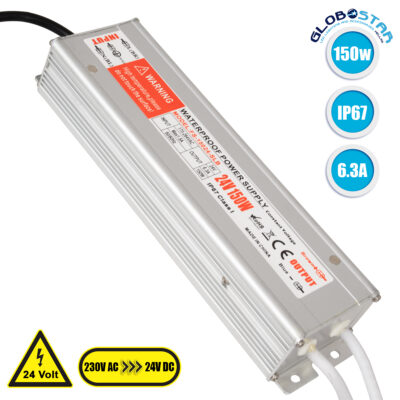 LEDTM® 73063 Μεταλλικό Τροφοδοτικό SELV για Προϊόντα LED 150W 6.25A - AC 220-240V σε DC 24V - Αδιάβροχο IP67 Μ23.5 x Π6 x Υ4cm - 3 Years Warranty