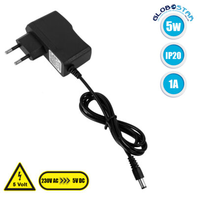 LEDTM® 73086 Πλαστικό Τροφοδοτικό SELV για Προϊόντα LED 5W 1A - AC 220-240V σε DC 5V - IP20 L7 x W2.7 x H7.5cm - 2 Years Warranty