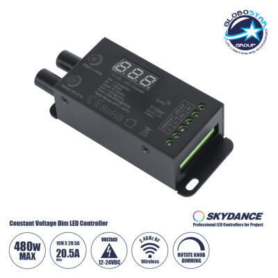 LEDTM® 73116 V1-B SKYDANCE DC RF 2.4Ghz Dimmer Constant Voltage Controller 1 Κανάλι DC 12-24V 1 x 20.5A 480W - Max 20.5A 480W - IP20 Μ9 x Π4 x Υ2.8cm - 5 Χρόνια Εγγύηση
