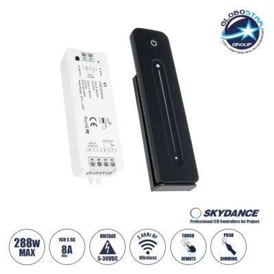 LEDTM® 73119 V1+R11 SKYDANCE ΣΕΤ Dimmer & Ασύρματο Χειριστήριο Αφής 1 Group RF 2.4Ghz 8A Max DC 5-36V (288W) - DC 3V IP20 - 5 Χρόνια Εγγύηση