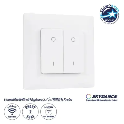 LEDTM® 73122 PF1-2 SKYDANCE Ασύρματο Επιτοίχιο Χειριστήριο 2 Group  RF 2.4Ghz DC3V IP20 - Μ8.5 x Π8.5 x Υ1.7cm - 5 Χρόνια Εγγύηση