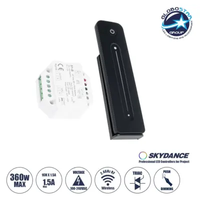 LEDTM® 73124 S1-B+R11 SKYDANCE ΣΕΤ Dimmer & Ασύρματο Χειριστήριο Αφής 1 Group RF 2.4Ghz 1.5A Max AC100-240V (360W) - DC 3V IP20 - 5 Χρόνια Εγγύηση