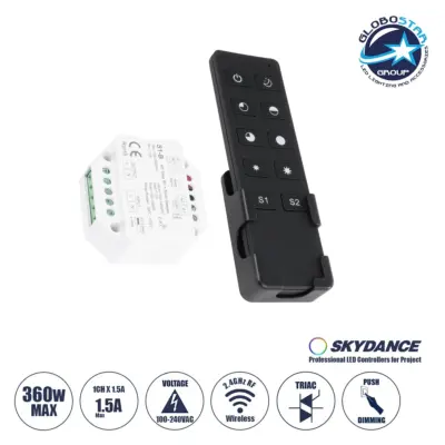 LEDTM® 73125 S1-B+R1 SKYDANCE ΣΕΤ Dimmer & Ασύρματο Χειριστήριο Αφής 1 Group RF 2.4Ghz 1.5A Max AC100-240V (360W) - DC 3V IP20 - 5 Χρόνια Εγγύηση