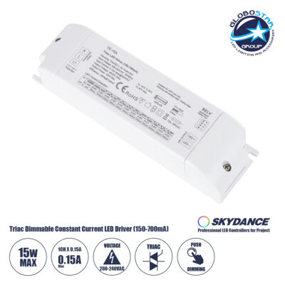 LEDTM® 73133 TE-15A SKYDANCE AC Triac Dimmable Constant Current LED Driver Push Dimming 1 Κανάλι AC 200-240V 1 x 0.15A 15W - Max 0.15A 15W - IP20  Μ15.1 x Π4.1 x Υ3cm - 5 Χρόνια Εγγύηση