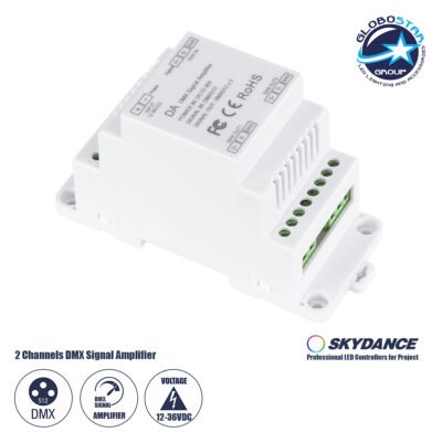 LEDTM® 73137 DA SKYDANCE DC DMX512 Signal Amplifier Din Rail Ράγας 2 Καναλιών DC 12-48V - IP20  Μ11.5 x Π5 x Υ6.5cm - 5 Χρόνια Εγγύηση