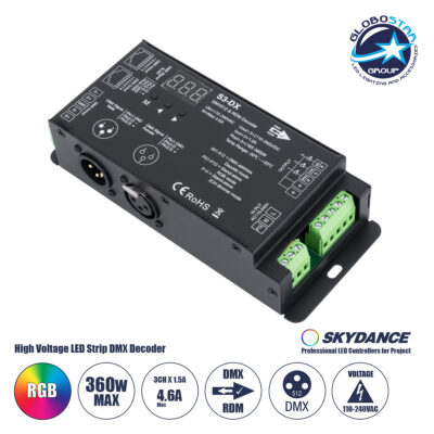 LEDTM® 73144 S3-DX SKYDANCE AC DMX512 High Voltage LED Strip Decoder 3 Καναλιών AC 110-240V 3 x 1.5A 360W - Max 4.6A 360W - IP20 Π16.5 x Π7 x Υ3.7cm - 5 Χρόνια Εγγύηση