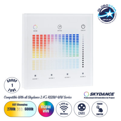 LEDTM® SKYDANCE-T15-S 73153 RF 2.4Ghz DMX  Ασύρματο Χειριστήριο 1 Group για όλα τα SKYDANCE DMX512 Controller AC 100-240V Max 0.1A IP20 - Μ8.5 x Π8.5 x Υ3.5cm - 5 Χρόνια Εγγύηση