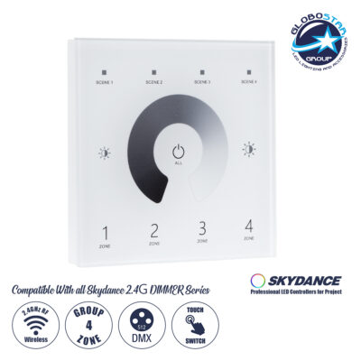 LEDTM® 73159 T11 SKYDANCE Ασύρματο DMX512 Επιτοίχιο Χειριστήριο RF 2.4Ghz 4 Group για όλα τα SKYDANCE DMX512 Controller AC 100-240V Max 0.1A - IP20 Μ8.5 x Μ8.5 x Π8.5 x Υ3.5cm - 5 Χρόνια Εγγύηση