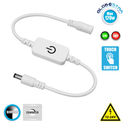LEDTM® DIMMERANO 73303 Διακόπτης Αφής On/Off & Push Dimming με 1 x 5A 120W Κανάλι DC 12-24V 5A 120W Max IP20 - Λευκό - Μ25 x Π2.3 x Υ1.1cm - 2 Χρόνια Εγγύηση