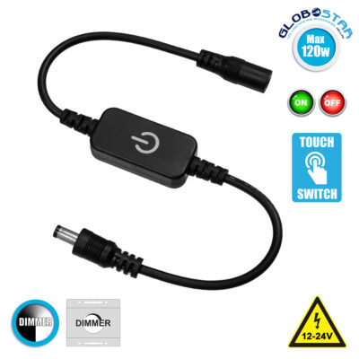 LEDTM® DIMMERANO 73304 Διακόπτης Αφής On/Off & Push Dimming με 1 x 5A 120W Κανάλι DC 12-24V 5A 120W Max IP20 - Μαύρο - Μ25 x Π2.3 x Υ1.1cm - 2 Χρόνια Εγγύηση