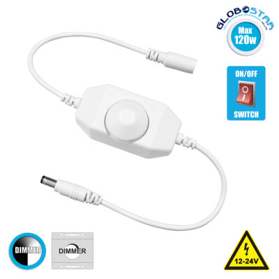 LEDTM® DIMMERANO 73305 Διακόπτης On/Off & Dimming με 1 x 5A 120W Κανάλι DC 12-24V 5A 120W Max IP20 - Λευκό - Μ25 x Π2.3 x Υ1.1cm - 2 Χρόνια Εγγύηση