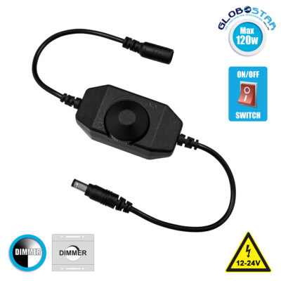LEDTM® DIMMERANO 73306 Διακόπτης On/Off & Dimming με 1 x 5A 120W Κανάλι DC 12-24V 5A 120W Max IP20 - Μαύρο - Μ25 x Π3.2 x Υ3.3cm - 2 Χρόνια Εγγύηση