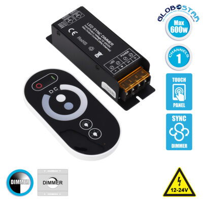 LEDTM® DIMMERIO 73312 Σετ Dimmer με RF Ασύρματο Χειριστήριο με 1 x 25A 600W Κανάλι DC 12-24V 25A 600W Max IP20 - RF2.4Ghz SYNC - Μ12.8 x Π4.1 x Υ3.4cm - 2 Χρόνια Εγγύηση