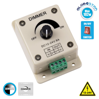LEDTM® DIMMERALI 73315 Dimmer με 1 x 8A 192W Κανάλι DC 12-24V 8A 192W Max IP20 - Μ9.3 x Π6.5 x Υ6.2cm - 2 Χρόνια Εγγύηση
