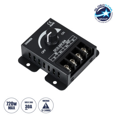 LEDTM® DIMMERALI 73316 Dimmer με 1 x 30A 720W Κανάλι DC 12-24V 30A 720W Max IP20 - Μ8.5 x Π6.5 x Υ4cm - 2 Χρόνια Εγγύηση