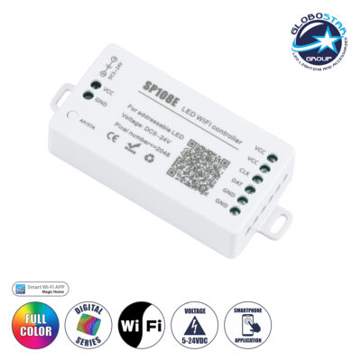 LEDTM® SP108E 73409 WiFi 2.4G Ψηφιακός Pixel Addressable Controller DC 5-12-24V IP20 - WiFi 2.4G - SPI/TTL Protocol 2048 IC - Μ8.1 x Π4.3 x Υ2.1cm - 2 Χρόνια Εγγύηση