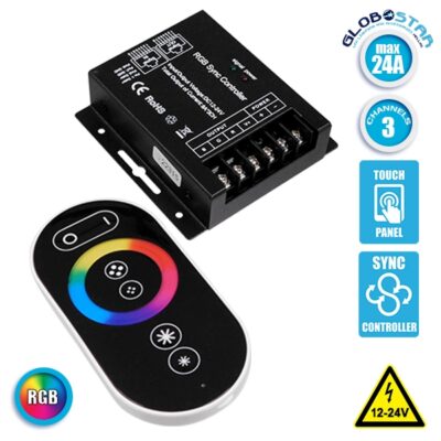 LEDTM® RGBCONTROLLER 73410 Dimmer / Controller με RF Ασύρματο Χειριστήριο με 3 x 8A 192W Κανάλια DC 12-24V 24A 576W Max IP20 - RF2.4Ghz SYNC - Μ9 x Π9 x Υ2.5cm - 2 Χρόνια Εγγύηση