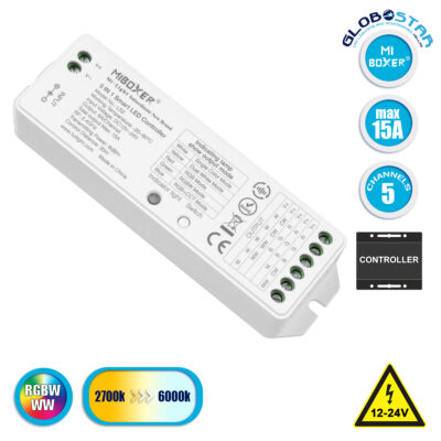LEDTM® 73422 LS2 Mi-BOXER DC RF 2.4Ghz 5 in 1 Dimmer High Speed Controller / Dimmer 5 Καναλιών DC 12-24V 5 x 3A 72W - Max 15A 360W - IP20 RGBW+WW Μ13 x Π5 x Υ2.5cm - 5 Years Warranty