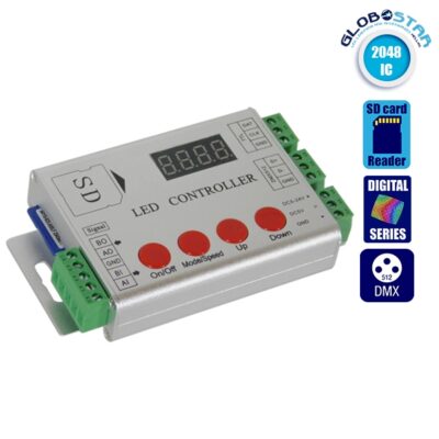 LEDTM® 73444 LED Digital RGB Controller DMX512 & Κάρτα SD για LED Digital RGB Προϊόντα 5v - 12v - 24v  HC03 2048 IC