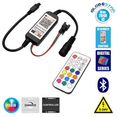 LEDTM® 73449 Ασύρματος Bluetooth LED RGBW Dream-Color Magic Digital Controller με Χειριστήριο IR για LED Digital RGBW Προϊόντα DC 5-24V Max 2048 IC